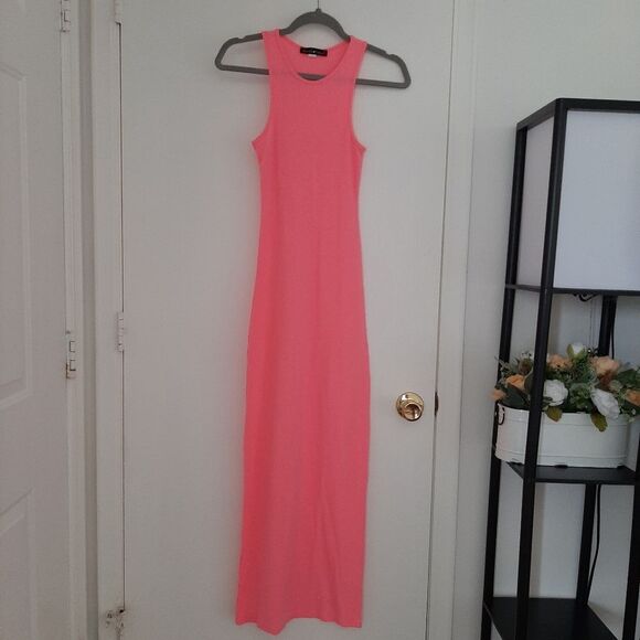 Derek Heart Ribbed Fit Maxi Neon Dress Small - Picture 1 of 6
